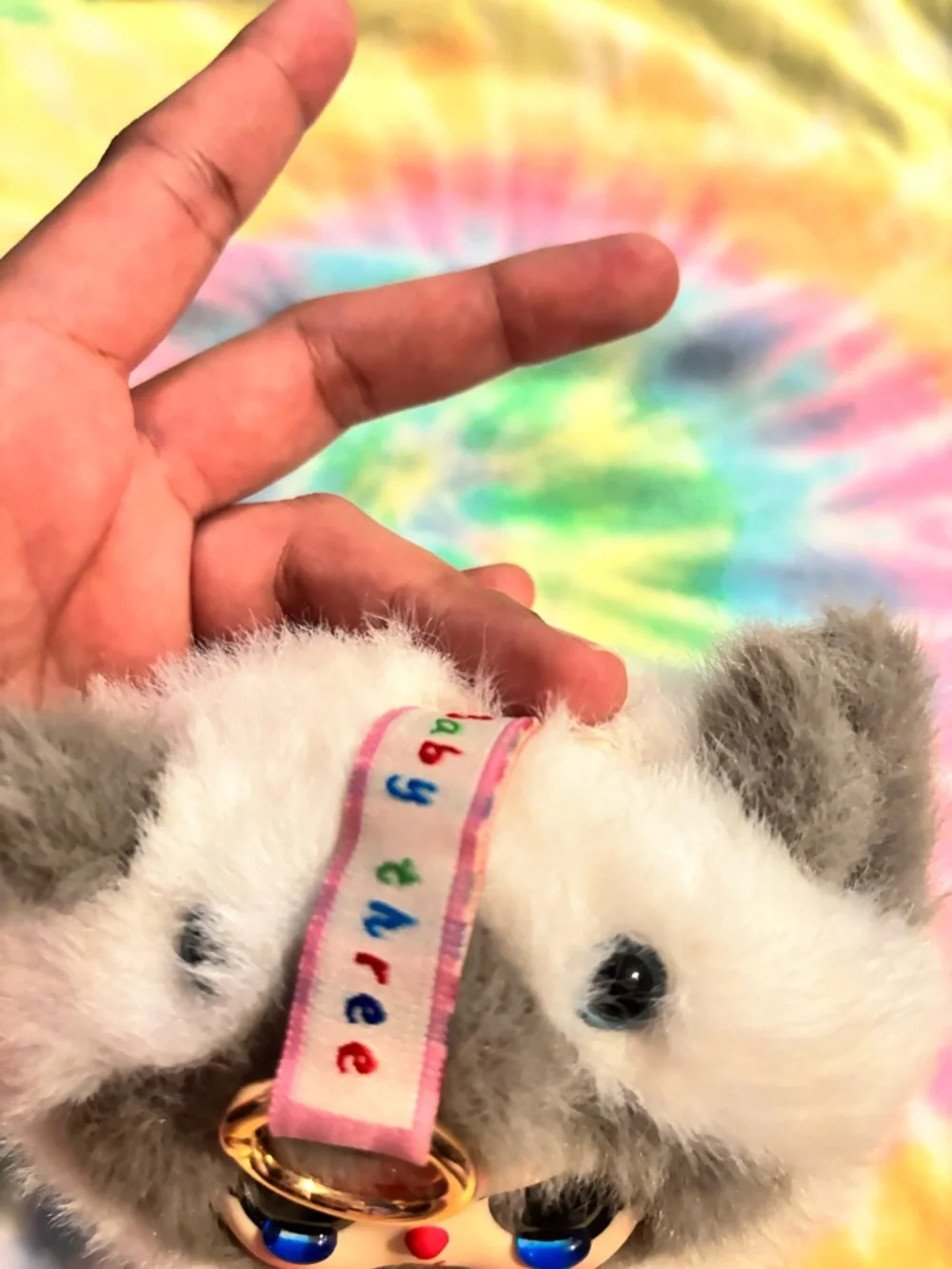 Cute White & Gray Fluffy Doll with Expressive Face - Picture 4 of 5